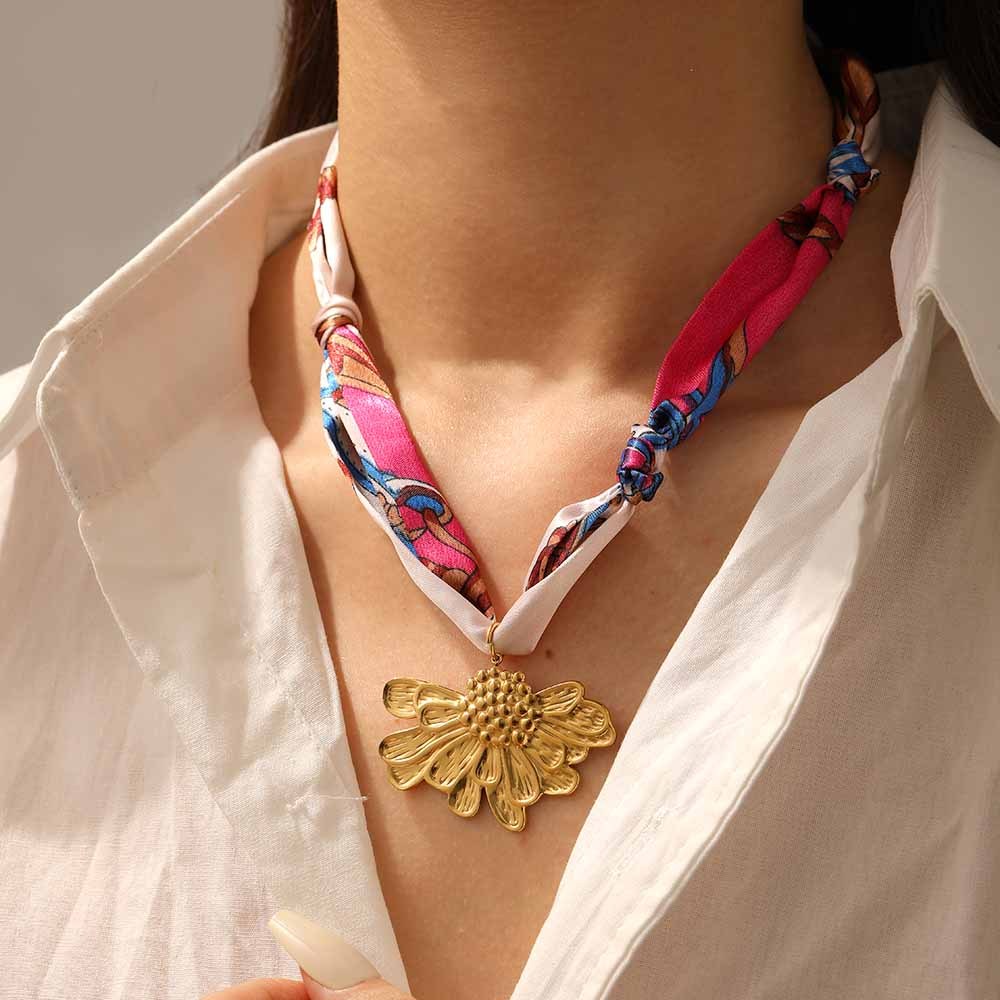 Women's Elegant Necklace with Golden Half Flower Pendant